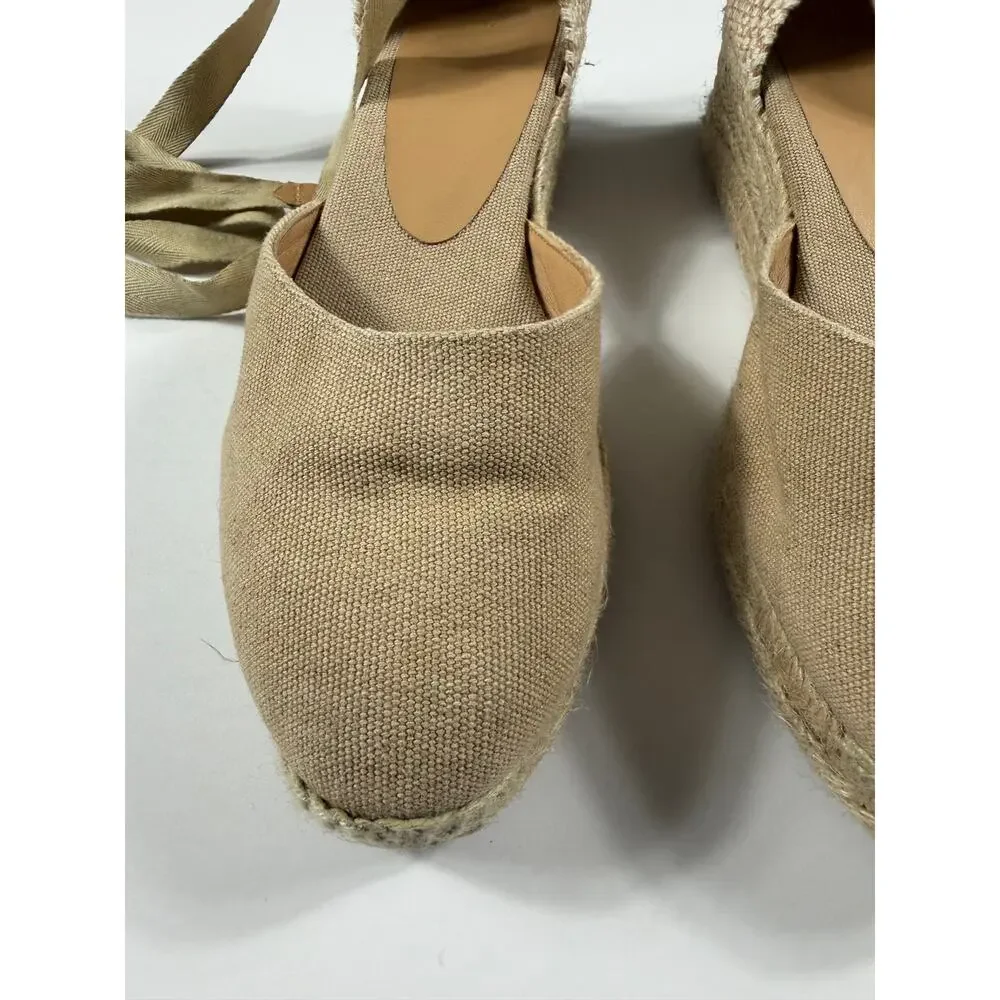 Castañer Carina Canvas Low Wedge Espadrilles Beige EU 39 US 8 / 8.5